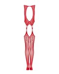 Mesh Catsuit Met Jarretel Design - Rood