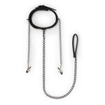 Kunstleren halsband met tepelklemmen