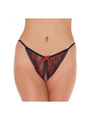 Amorable by Rimba - Open Tanga - One Size - Zwart / Rood