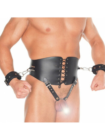 Rimba - Taillecorset met afneembare cock ring en handboeien met karabijnhaken