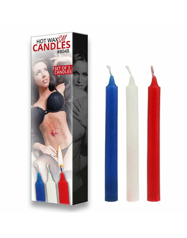 Rimba Bondage Play - Hot Wax SM Kaarsen (3 stuks) - Blauw, Wit &amp; Rood