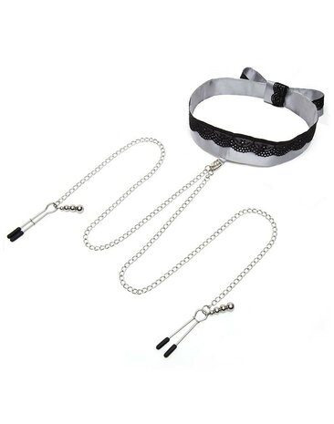 Fifty Shades of Grey - Satijnen &amp; Kanten Halsband &amp; Tepelklemmen