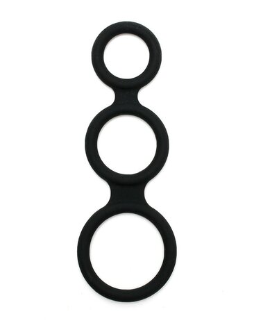 Rimba Latex Play - Triple Cock Ring - Zwart