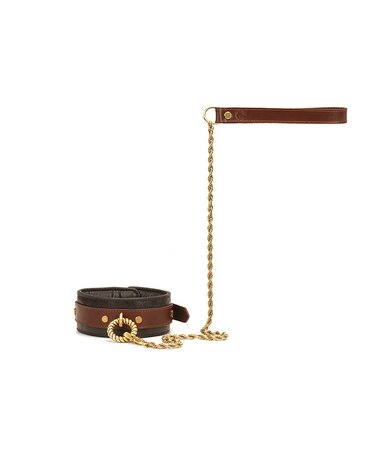 Liebe Seele - Leren Halsband met Riem - Zwart, Bruin &amp; Goud
