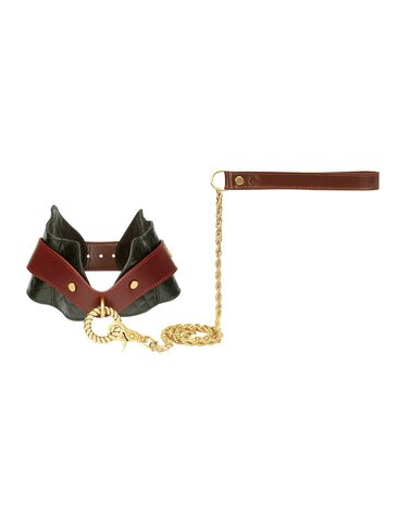 Liebe Seele - Leren Postuurhalsband met Riem - Zwart, Bruin &amp; Goud
