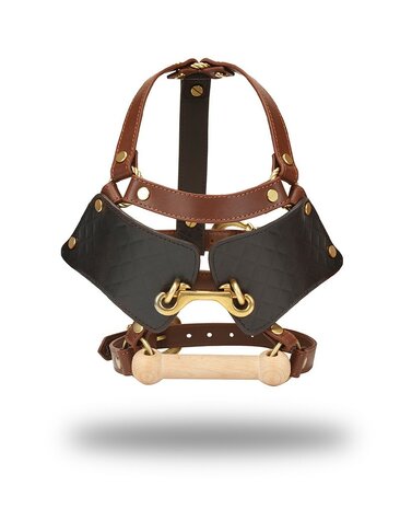Liebe Seele - Leren Blinders met Mondknevel - Zwart, Bruin &amp; Goud