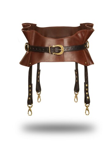 Liebe Seele - Leren Taille Riem met Bretels - Zwart, Bruin &amp; Goud