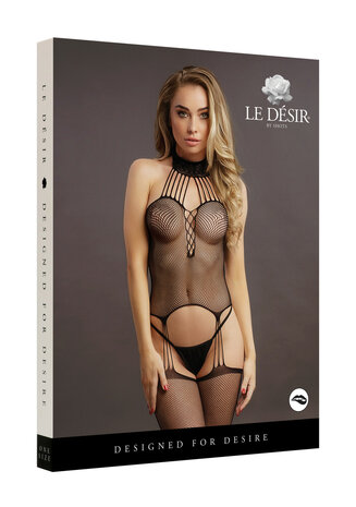 Jarretel Visnet Choker Bodystocking - One Size