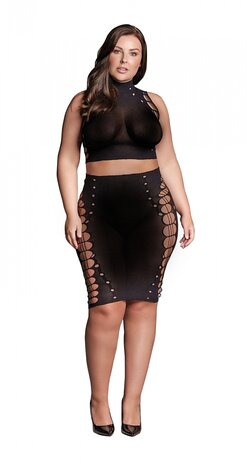 Kala XXXVII - Tweedelige Set met Col, Crop Top en Rok - Plus Size