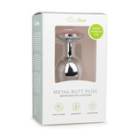 Metalen buttplug met roze kristal - zilverkleurig