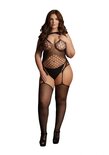 Contrast Grove Net Bodystocking met Jarretel - Plus Size