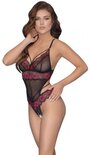 Kanten Stringbody Met Open Kruisje - Zwart/Rood
