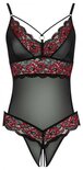 Kanten Stringbody Met Open Kruisje - Zwart/Rood