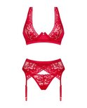 Lacelove Romantische set met jarretelgordel - Rood