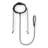 Kunstleren halsband met tepelklemmen